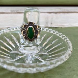 Vintage Navajo Green Chrysocolla stone Sterling Silver Floral Ring